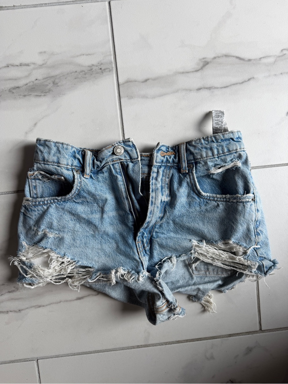 Zara Light Blue Distressed Denim Shorts